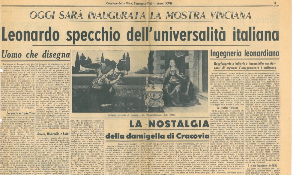 Leonardo specchio dell’universalità italiana, Corriere della sera, 9 maggio 1939, Articolo di giornale